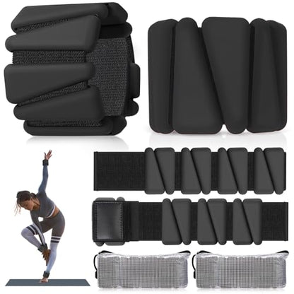 Vinsot Wrist and Ankle Weights for Women Men Set of 4(1 lb Each) adjustable Arm Leg Silicone Weighted Wristbands Bracelets for Pilates Yoga Gym Workout Running Walking Strength Training(Black) - color: Black