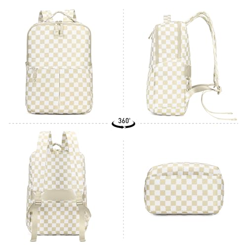 Checkered Backpack for Women Fashion Backpacks with Laptop and Multi Compartment for Travel and Work Beige Check - color: Beige Check