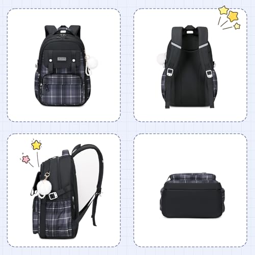 MUSEVOS Girls Backpack, Ideal School Backpack for Girls from Elementary to Teen Years, Kawaii Bookbag Cute Large Capacity - color: Black