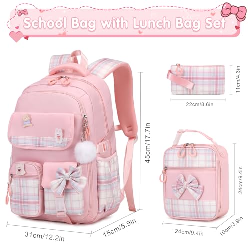 ACESAK Girls Backpack - 3PCS Backpack for Girls Cute School Backpacks for Girls Kindergarten Elementary Preschool Middle Kids School Bags with Lunch Box Pencil Case Set (Pink) - color: Pink