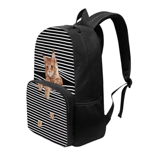 Talayituse Cat Stripe Print School Bags for Kids Girls Boys Backpack with Front Zipper Pocket and Adjustable Shoulder Strap Book Bags Casusal Travel Daypack Middle High School Bookbag - color: Cat Stripe