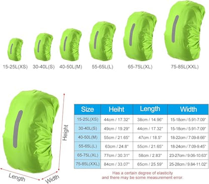 Backpack Rain Cover with Reflective Strip,1-Piece Medium (M) Fitted Water-Resistant Shell for Commuting and Outdoor Travel in Neon Green