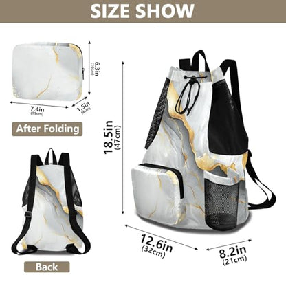 Draw String Back Bag Gym Swim Bag With Inside Pockets Pull String Bag Dry Wet Separation Marble White Grey - color: Color 10