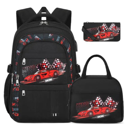 ACESAK Boys Backpack - 3PCS Cool Luminous Backpack for Boys School Backpacks for Kids Kindergarten Elementary Preschool Middle School Bags with Lunch Box Pencil Case Set (Racing Car) - color: Red Car