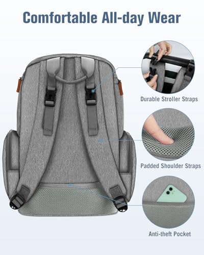 Mancro Diaper Bag Backpack, Multifunctional Baby Diaper Bag Backpack For Men Women with Stroller Straps, Travel Water Resistant Baby Diaper Backpack with 2 Side Insulated Pockets, White Grey - color: White Grey, size: Large