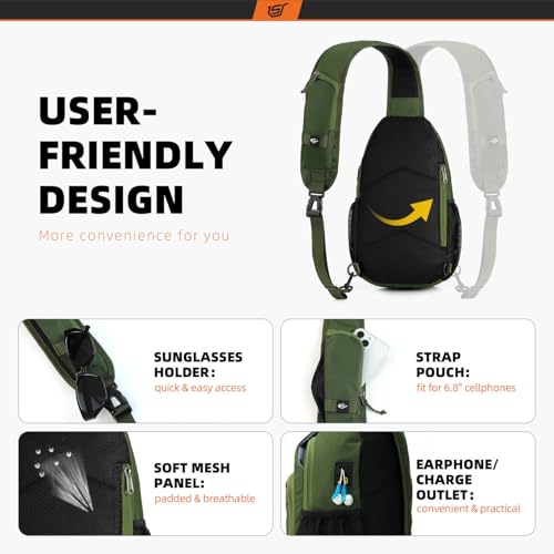 SKYSPER Sling Bag RFID Crossbody Sling Backpack Cross Body Shoulder Bag Travel Hiking Daypack for Women Men(Army Green) - color: Army Green