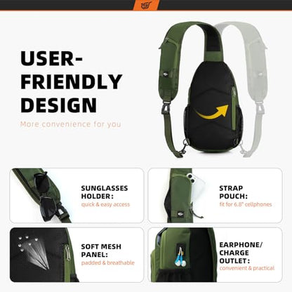 SKYSPER Sling Bag RFID Crossbody Sling Backpack Cross Body Shoulder Bag Travel Hiking Daypack for Women Men(Army Green) - color: Army Green