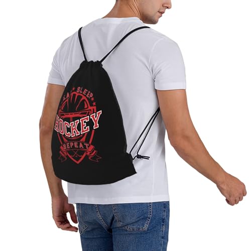 Eat Sleep Hockey Repeat Unisex Drawstring Backpack Bag Sport Gym Travel Swim Sackpack - color: Eat Sleep Hockey Repeat