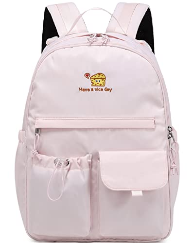 Lanola Teen Girl School Backpack Casual Daypack Bookbag Elementary College Travel Backpack with Cute Ribbon for Girls - color: Cheese-pink