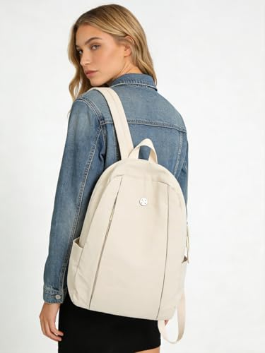 Nylon Backpack for Women Men, Waterproof Travel Backpack Purse Casual Daypack, Gym School Backpack for Daily Cycling (Beige) - color: Beige