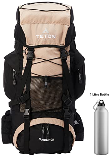 TETON 55L Scout Internal Frame Backpack for Hiking, Camping, Backpacking, Rain Cover Included - color: Tan, size: 55L
