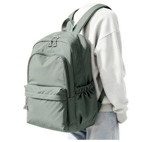 BJLFS Green Cute School Backpack with Laptop Compartment Small Travel Laptop Backpack for Women Men Waterproof College Backpack Simple School Bag for Teens Girls Boys - color: A0-green
