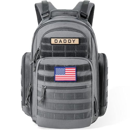 SHARKMOUTH Diaper Bag Backpack for Dad and Mom, Military Molle diaper Pack with Insulated Bottle Holders and Wipe Pocket - color: Gray