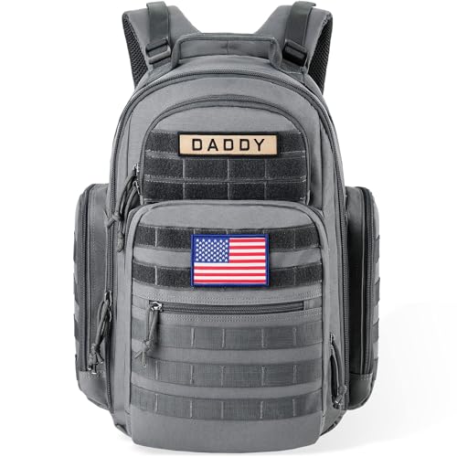 SHARKMOUTH Diaper Bag Backpack for Dad and Mom, Military Molle diaper Pack with Insulated Bottle Holders and Wipe Pocket - color: Gray