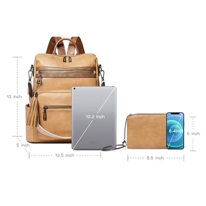 Shrrie Backpack Purse for Women Leather Fashion Designer Travel Backpack Convertible Shoulder Satchel Bag for College Work - color: 2-8 Camel With Brown