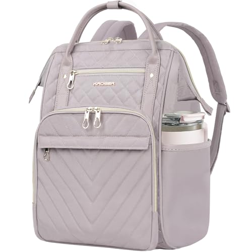 KROSER Laptop Backpack 17" Stylish Backpack Water Repellent College Casual Daypack Travel Business Work Bag for Men/Women-Quilted Dusty Pink - color: Quilted Dusty Pink, size: 17 inch