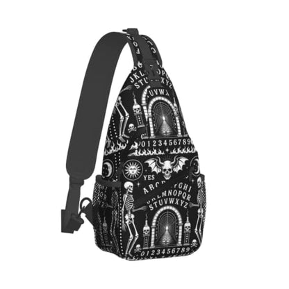 Sling Backpack Unisex Crossbody Chest Bag Shoulder Chest Bag For Women Men Hiking Travel - color: Ouija Board With Skeletons