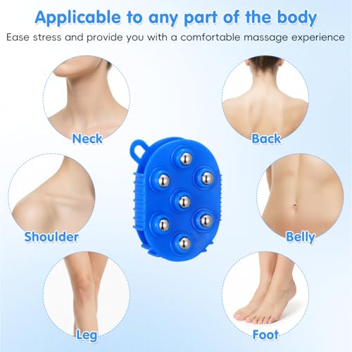 2Pcs Palm Shaped Massage Gloves with 7 Roller Balls Handheld Body Massager for Muscle Pain Relief Cellulite Massage and Drainage PVC Body Brush for Back Neck Shoulder Leg