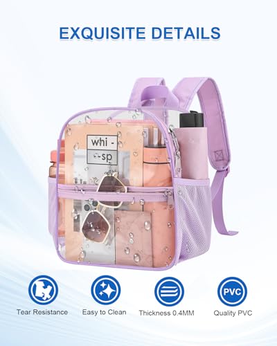 Clear Backpack for Stadium Events, 12x12x6 Small Clear Plastic bag with Reinforced Straps for Game Security Festival Concert - color: Light Purple