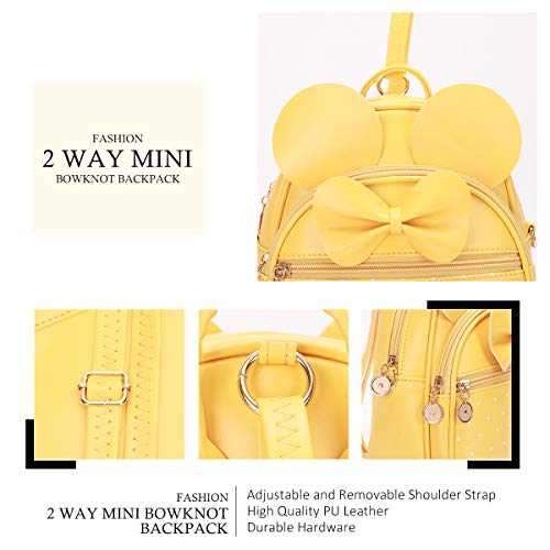 KL928 Girls Mini Backpack Bowknot Polka Dot Cute Small Daypacks Convertible Shoulder Bag Purse for Women - color: Light Yellow