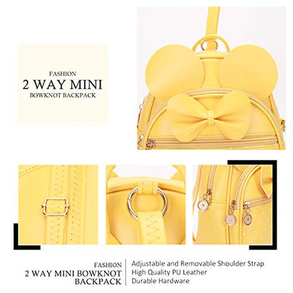 KL928 Girls Mini Backpack Bowknot Polka Dot Cute Small Daypacks Convertible Shoulder Bag Purse for Women - color: Light Yellow