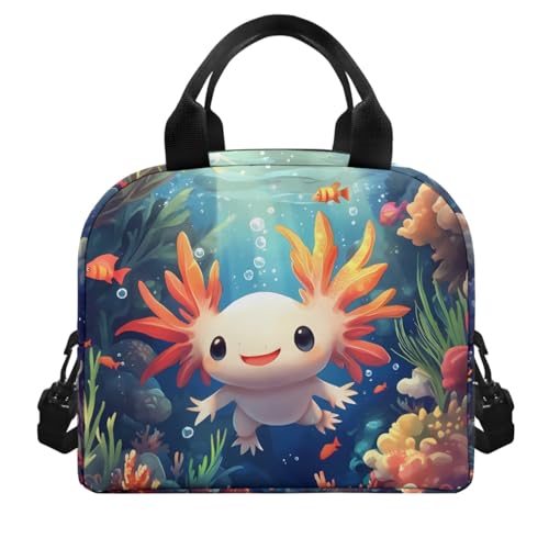 Flashideas Cute Axolotl Backpack for Girls Boys Backpack with Lunch Box Insulated Water Bottle and Water Bottle Sleeve 4Pcs Set 17" Bookbag with Compartments Lightweight School Bag for Kids Elementary - color: Axolotl-5