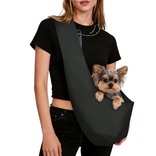 YUDODO Fashion Dog Sling Carrier for Small Dogs Lightweight Crossbody Pet Bag with Safety Strap, Pocket Storage, Machine Washable, Comfortable Travel & Outdoor Sling up to 9 lbs Black - color: Black (up to 9lbs)