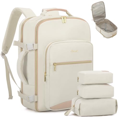 LOVEVOOK 50L Travel Backpack Flight Approved Carry on Backpack,3 Packing Cubes,Waterproof Personal Item Travel Bag,TSA Carry on Luggage Suitcase Travel Essentials,Gifts for Women & Men,fits 18" Laptop - color: Beige-flesh Beige, size: X-Large-50L-4Pcs