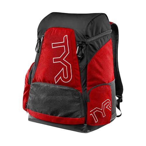 Alliance Backpack TYR Wet/Dry Athletic Gym and Pool Bag for Men and Women - Separate Wet/Dry Compartments, 45L Capacity, Ergonomic, Water-Resistant - Available in Team Colors - color: Red/Black, size: 45 Liter