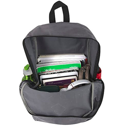 Trail maker Large School Backpacks with Mesh Side Pockets – Classic 19 Inch Solid Color Backpacks for Kids, Men, Women, Travel (Grey & Green) - color: Grey & Green