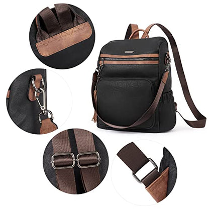CLUCI Backpack Purse for Women Fashion Leather Designer Travel Large Ladies Shoulder Bags with Tassel Oil Wax Black - color: Black With Brown