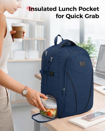 MATEIN HER Navy Blue Backpack, Computer Backpack with Water Bottle Pocket | 17.3 Inch Laptop Compartment, Water Resistant, with Lunch Compartment, RFID Pocket, Teacher Nurse, Office Commute Travel Work - color: Blue