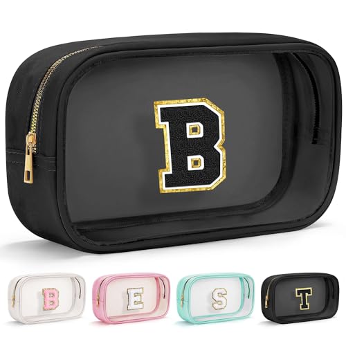 YOOLIFE Initial Travel Makeup Bag Pouch, Clear Toiletry Bag for Women Travel Accessories Cosmetic Bag Skin Care for Teen Make Up Bags Birthday Gifts for Women Unique Teacher Mom Friends Gifts Black B - color: Large-Black, style: B