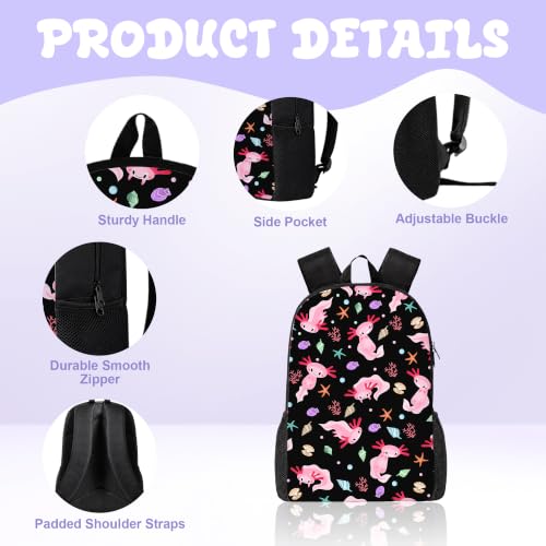 3PCS Axolotl Backpack for Boys Girls Teens, School Backpack with Lunch Box Pencil Case for Elementary Middle High Students, 17 Inch Lightweight Bookpack 3 in 1 Set Back to Shool Supplies for Kids - color: Axolotl