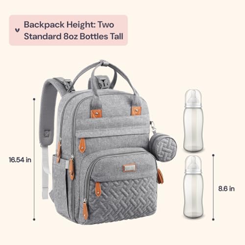 BabbleRoo Diaper Bag Backpack - Baby Essentials Travel Tote - Multi Function Water Resistant Diaper Bag, Travel Essentials Baby Bag with Changing Pad, Stroller Straps & Pacifier Case - Light Gray - color: Light Gray, size: Large