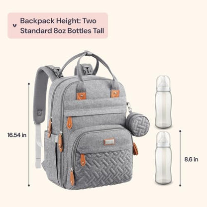BabbleRoo Diaper Bag Backpack - Baby Essentials Travel Tote - Multi Function Water Resistant Diaper Bag, Travel Essentials Baby Bag with Changing Pad, Stroller Straps & Pacifier Case - Light Gray - color: Light Gray, size: Large