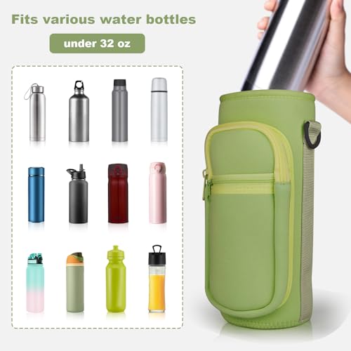 Water Bottle Holder with Strap, Water Bottle Carrier Bag with Phone Pocket, Shoulder Hand Strap Insulated Neoprene 32/40 oz Water Bottle Sleeve for Walking Hiking Camping Gym - color: 7 GREEN, size: under 32oz