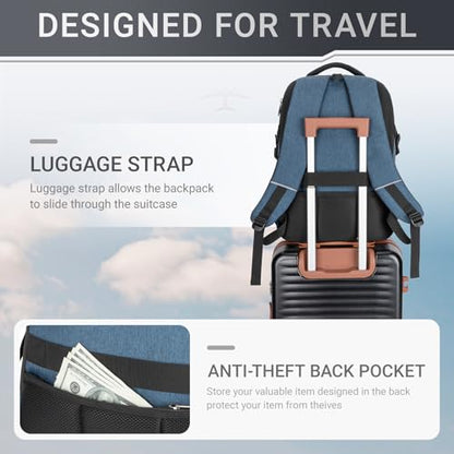 40L Expandable Laptop Backpack, Anti-thief Travel Backpack, Airline Approved Business Waterproof Carry on Luggage, Fits 15.6" Laptop for Men Women - color: Blue, size: 15.6 inches