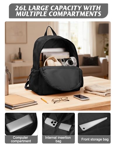 Classic Black Backpacks For School Teens Girls Boys, Lightweight Casual Daypacks Middle Students Backpck, Cute High School Bookbag, Simple College Backpack for Women Men - color: Black