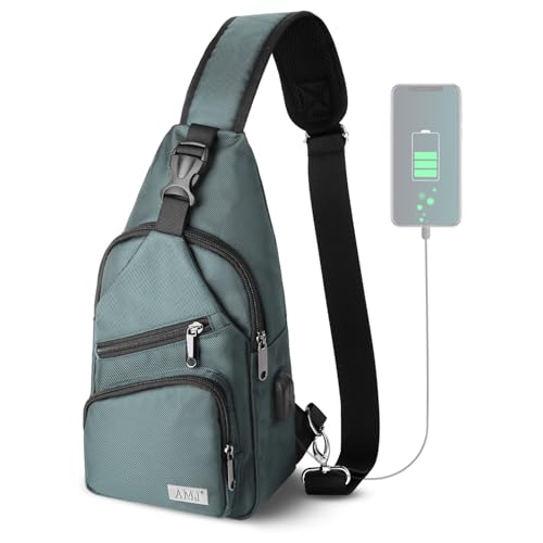 AMJ Crossbody Sling Bag Men Women, Casual Shoulder Backpack, Chest Daypack Satchel for Hiking Travel - color: Green, size: Large