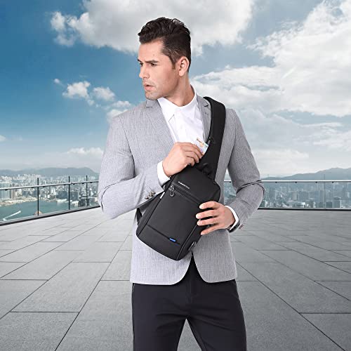 Kingsons Mini Sling Bag Hiking Daypack for Men, Waterproof Little Crossbody Travel Shoulder Bag, Small Anti-Theft Backpack Camping Bag for Traveling, Leisure, Commuting, Fit for 9.7" ipad Black… - color: Black-c