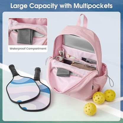 G4Free 20L Pickleball Bag for Women, Pickleball Paddle Backpack with Fence Hook, Work Travle Bag with 15" Laptop Compartment-Pink - color: Pink