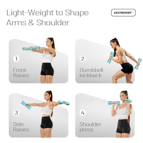 EAST MOUNT Adjustable Dumbbells 5 lb Dumbbells Set of 2 / Pair 10 lb Total Free Weights 6 in 1 Women Hand Weights for Home,Office,Gym Exercise Training 2lb 3lb 4lb 5lb Fast Adjust - color: Blue