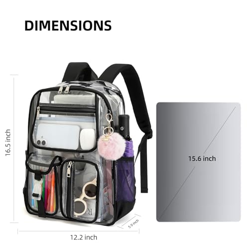 Clear Backpacks for Girls Boys, Heavy Duty PVC Transparent School Bookbag See Through Back Pack for College Work Travel (Black) - color: Black