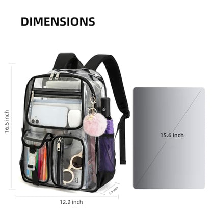 Clear Backpacks for Girls Boys, Heavy Duty PVC Transparent School Bookbag See Through Back Pack for College Work Travel (Black) - color: Black