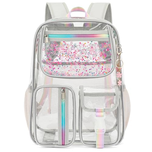 Clear Backpack for Girls Women, School Bookbag Heavy Duty See Through Backpacks (Grey) - color: Grey