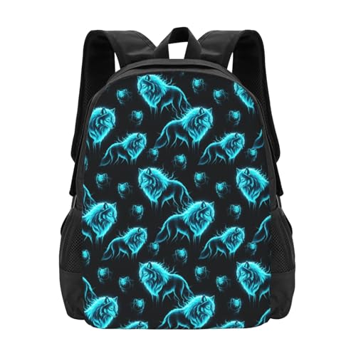 Lightweight Polyester Daypack Cool Cyan Wolf, Anti Theft Large Capacity Travel Hiking Backpack Unisex Carry On Bag for Outdoor Commute Business Use - color: Design (211)