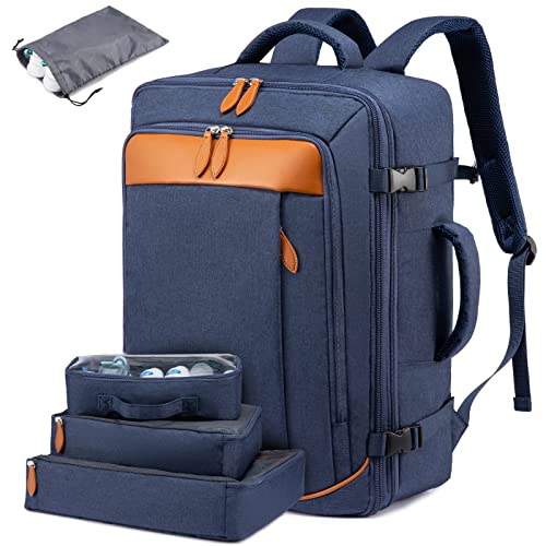 LOVEVOOK Carry on Backpack, 45L Large Travel Backpack for Women Men Airline Approved, Expandable Large Suitcase Backpacks With 4 Packing Cubes, Aer Travel Pack 3, Water Resistant Weekender Bag - color: Dark Blue, size: X-Large
