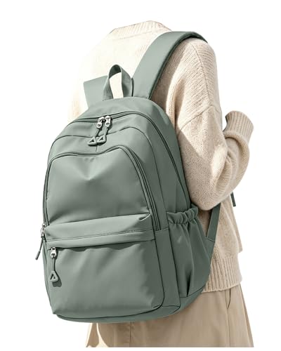 BJLFS Green Cute School Backpack with Laptop Compartment Small Travel Laptop Backpack for Women Men Waterproof College Backpack Simple School Bag for Teens Girls Boys - color: A0-green