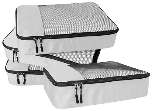 WTREE 4-Piece Packing Cubes Travel Accessories Set for Suitcases - Luggage Organizer Bags with Double Zipper - Mesh Top - Medium - Beige - color: Beige, size: Medium